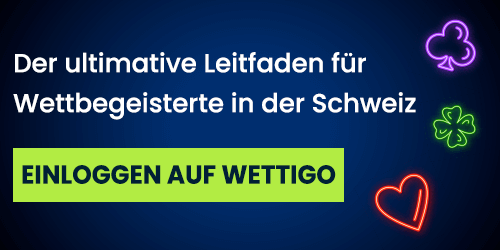 Werbebanner für Wettigo Casino mit Text für Schweizer Sportwettenfans und leuchtenden Symbolen